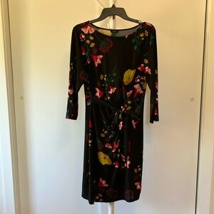 Ann Taylor Black Red Sheath Dress with Cuffed Sleeves